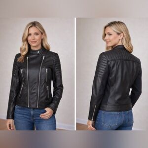 ZARA Faux Leather Zippered Jacket Moto Jacket | Chic Outerwear Zs Medium